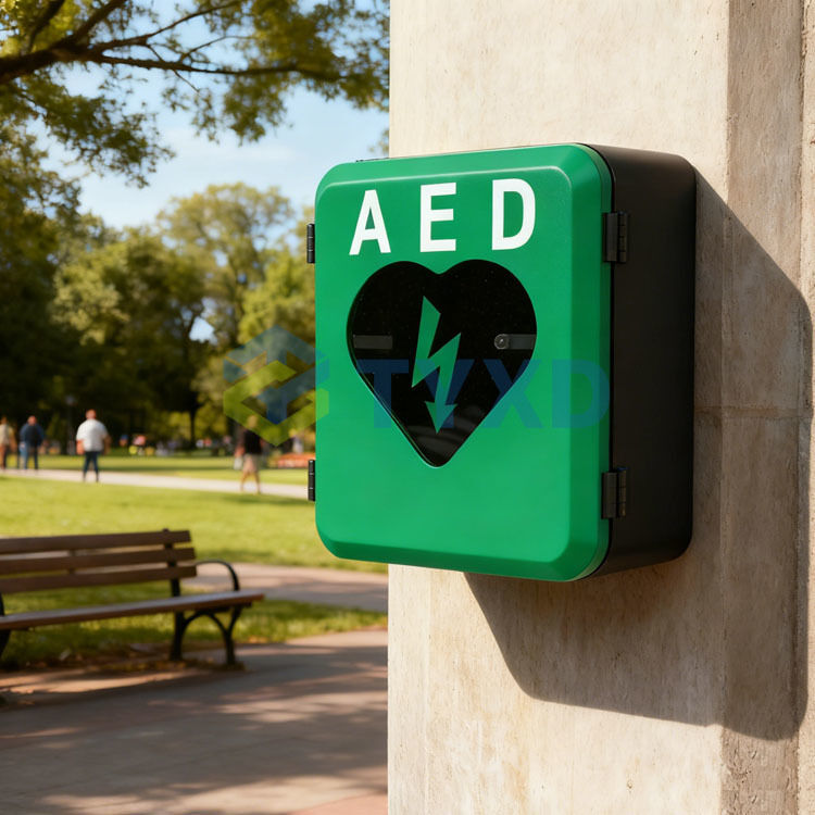 Armoire murale AED étanche et chauffée pour l'extérieur, nouveau DESIGN 2026, avec alarme sonore